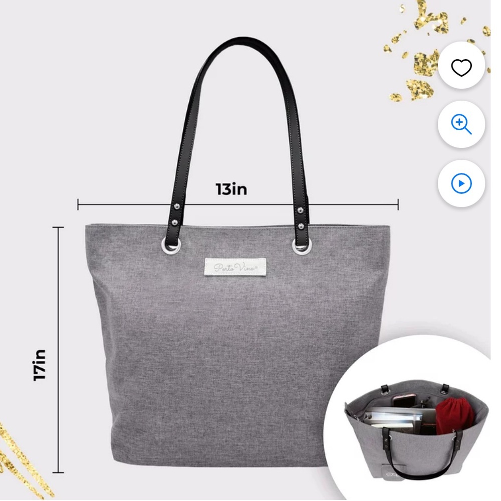 NWT Portovino City Tote Bag Blue Canvas Wine Purse With Hidden Insulated Compart